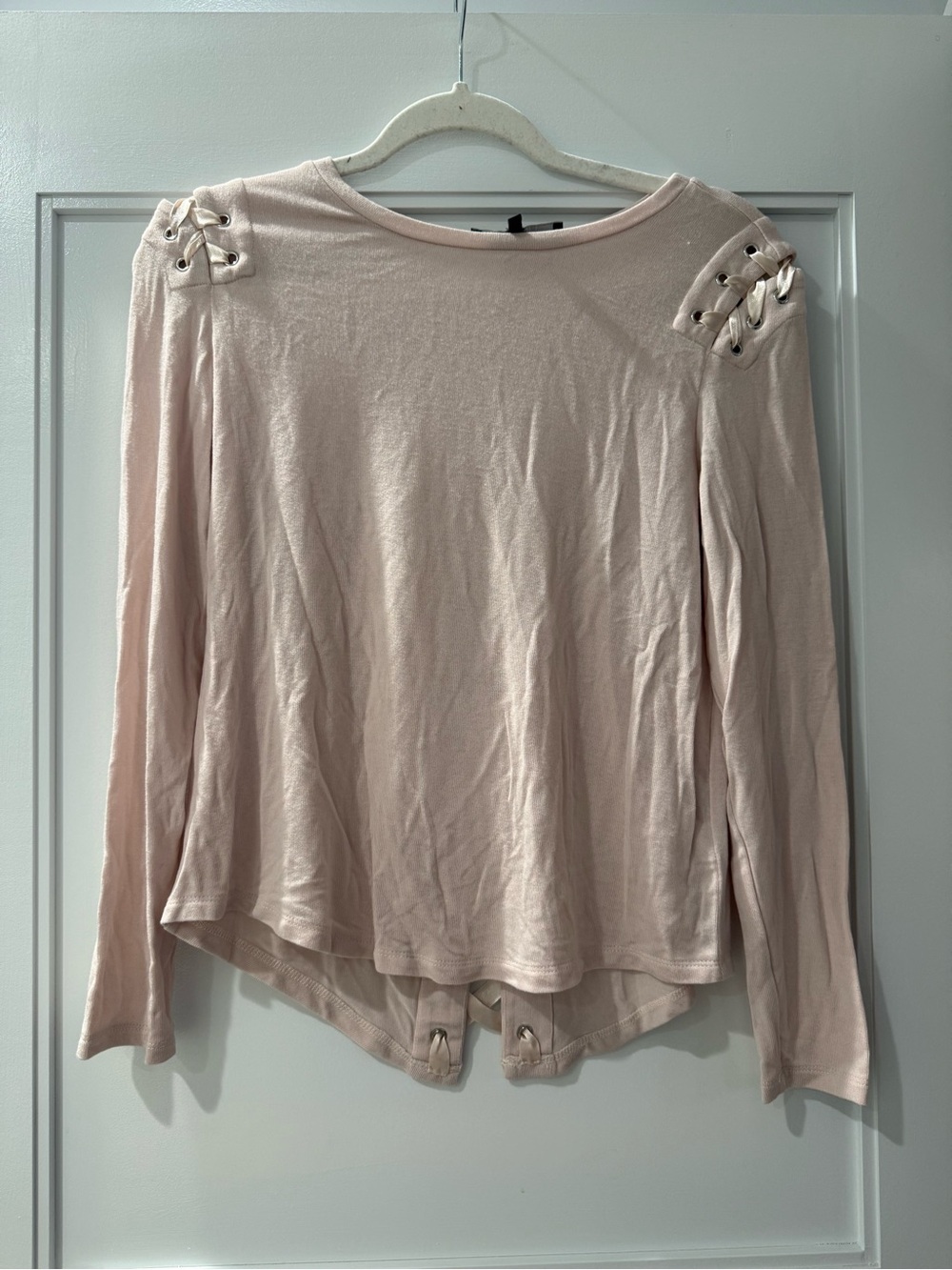 Generation Love Blush Lace-Up Shoulder Long Sleeve Top